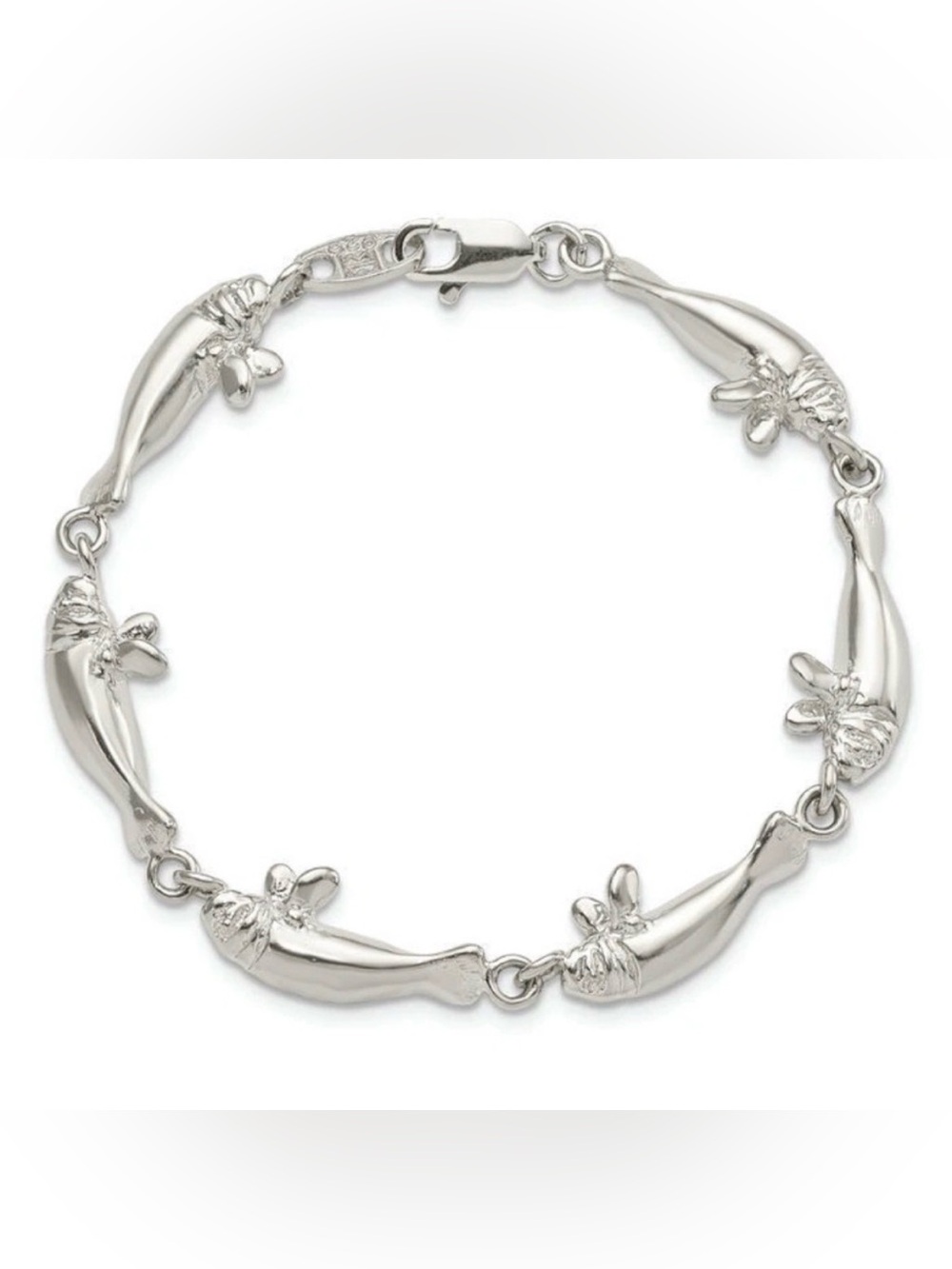 Vintage Sterling Silver Manatee Bracelet 7.25”